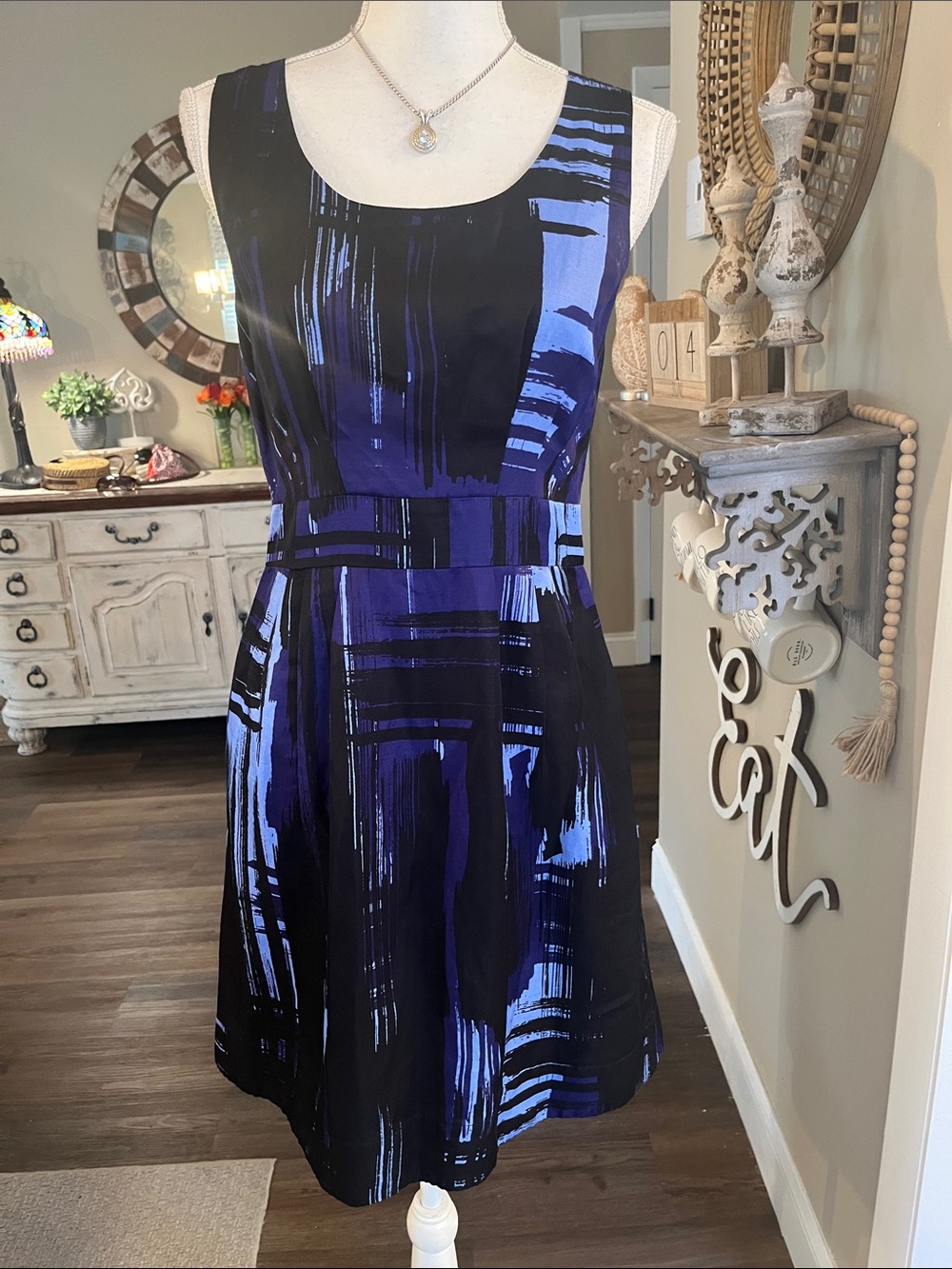 Banana Republic Black and Purple Brushstroke Sleeveless Mini Dress